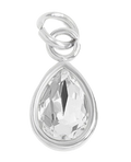 April birthstone Diamond charm in sterling silver on transparent background