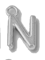 Silver N charm on transparent background