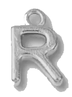 Silver R charm on transparent background