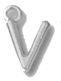 Silver V charm on transparent background
