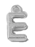 Silver E charm on transparent background