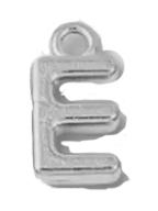 Silver E charm on transparent background