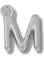 Silver M charm on transparent background