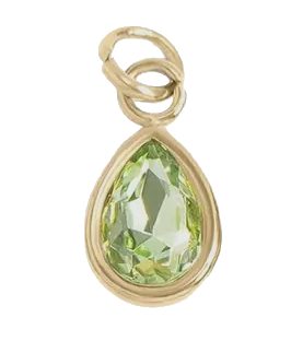 August birthstone Peridot charm in gold on transparent background