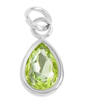 August birthstone Peridot charm in sterling silver on transparent background