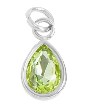 August birthstone Peridot charm in sterling silver on transparent background