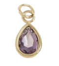 February birthstone Amethyst charm in gold on transparent background