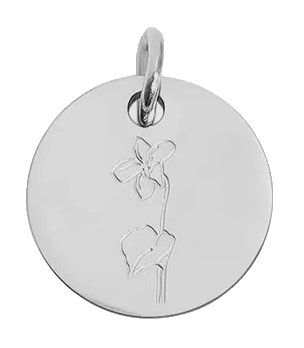 February birth flower Violet charm in sterling silver on transparent background