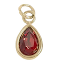 January birthstone Garnet charm in gold on transparent background