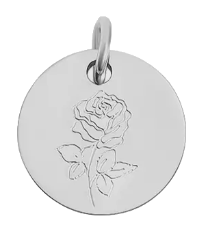 June birth flower Rose charm in sterling silver on transparent background