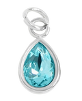 March birthstone Aquamarine charm in sterling silver on transparent background
