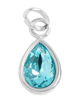 March birthstone Aquamarine charm in sterling silver on transparent background
