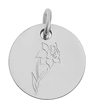 March birth flower Daffodil charm in sterling silver on transparent background