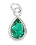 May birthstone Emerald charm in sterling silver on transparent background