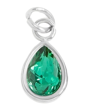 May birthstone Emerald charm in sterling silver on transparent background