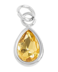 November birthstone Topaz charm in sterling silver on transparent background