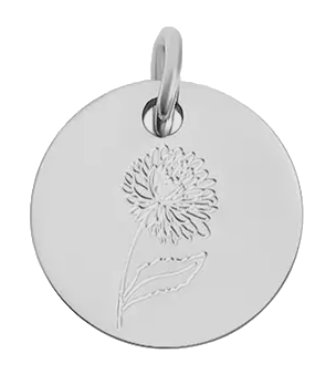 November birth flower Chrysanthemum charm in sterling silver on transparent background