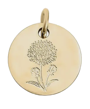 November birth flower Chrysanthemum charm in gold on transparent background