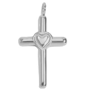 Sterling silver heart cross charm on transparent background