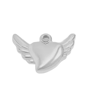 Sterling silver heart w wings charm on transparent background