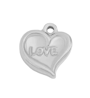 Sterling silver love heart charm on transparent background