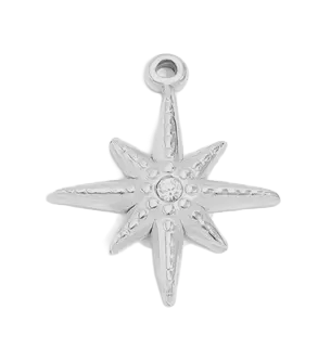 Sterling silver starburst charm on transparent background