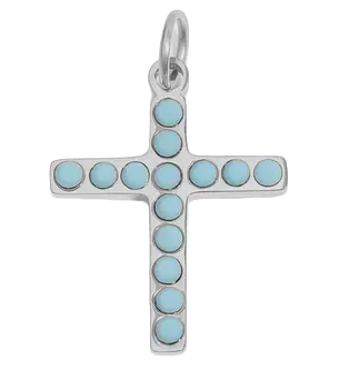 Sterling silver turqouise cross charm on transparent background