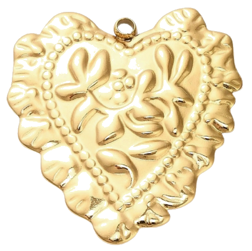 Scalloped Flora Heart charm on transparent background