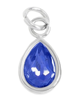 September birthstone Sapphire charm in sterling silver on transparent background