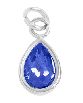 September birthstone Sapphire charm in sterling silver on transparent background