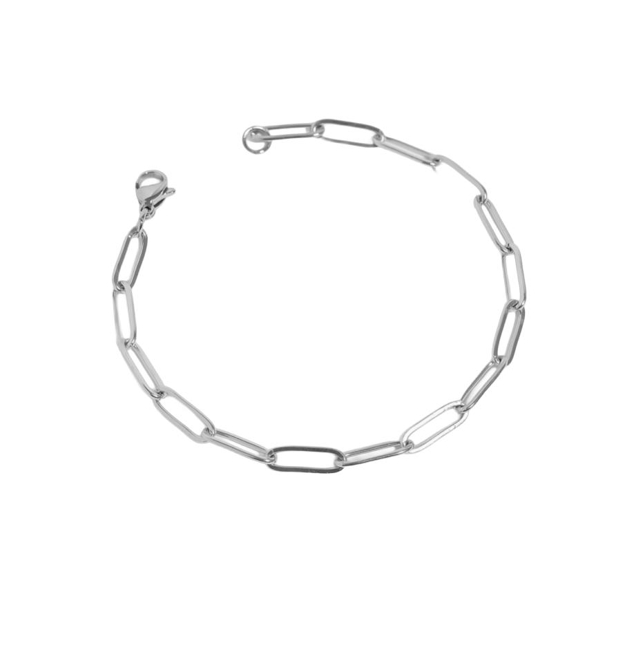 Silver Paperclip Anklet on white background