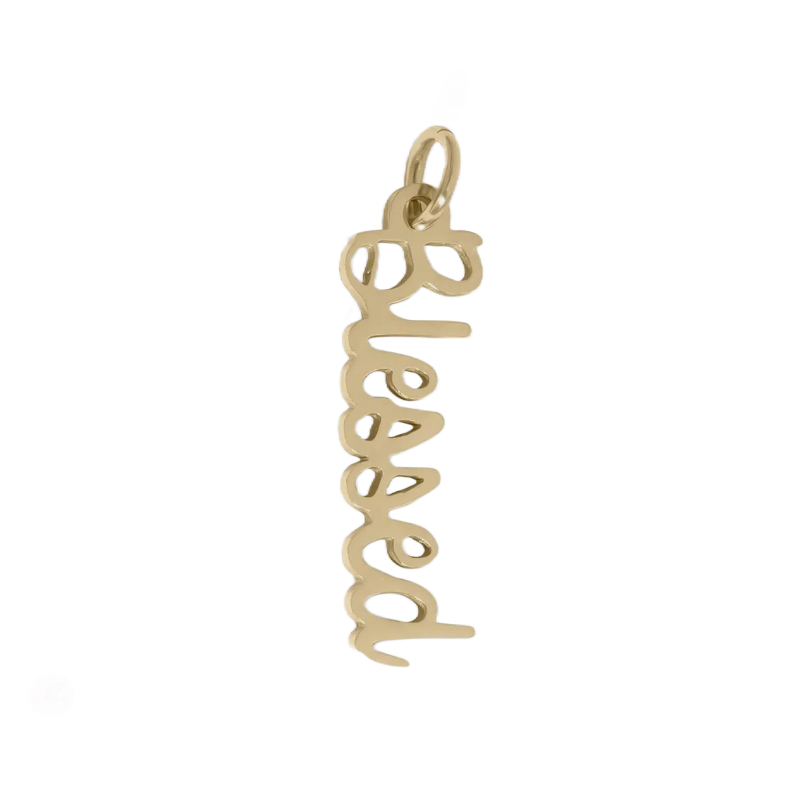 Gold 'Blessed' decorative item on a white background