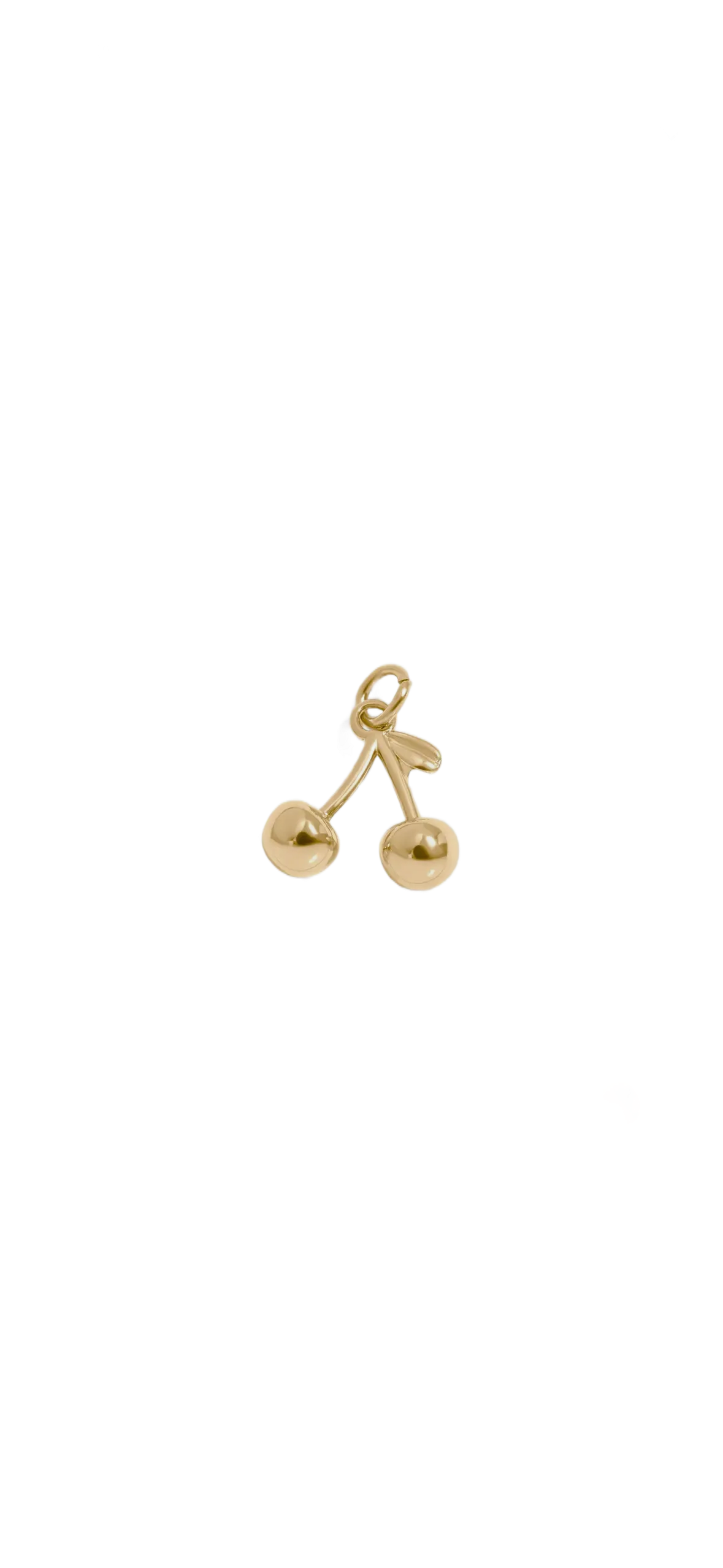 Gold cherry-shaped pendant on a white background