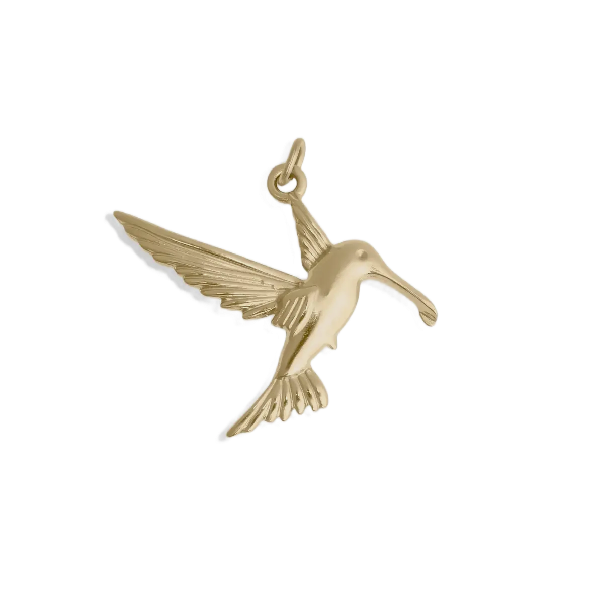 Gold bird-shaped pendant on a white background
