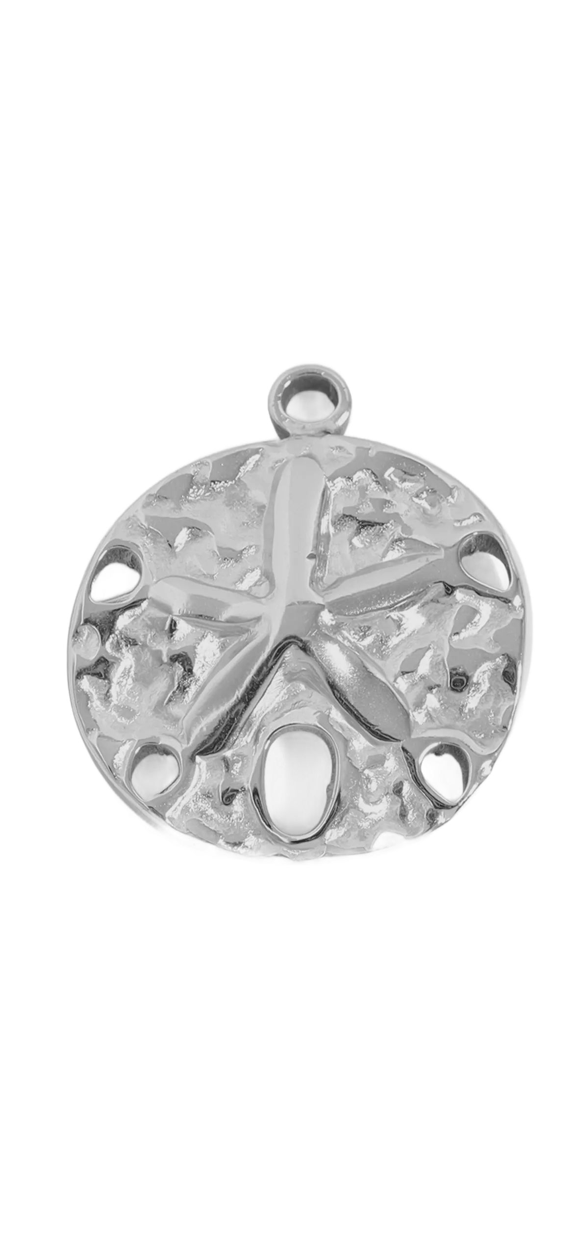 Silver Sand Dollar charm on transparent background