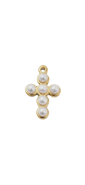 gold pearl cross charm on transparent background