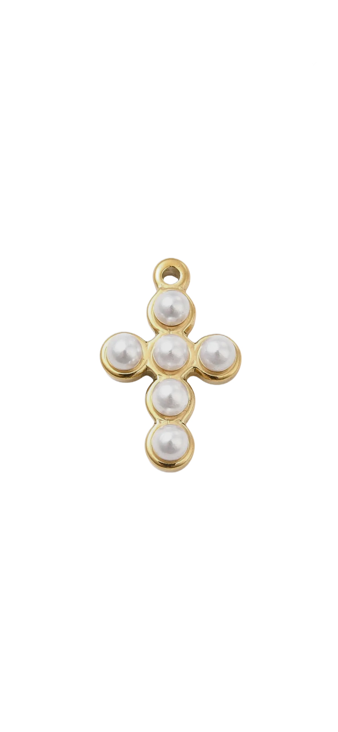 gold pearl cross charm on transparent background