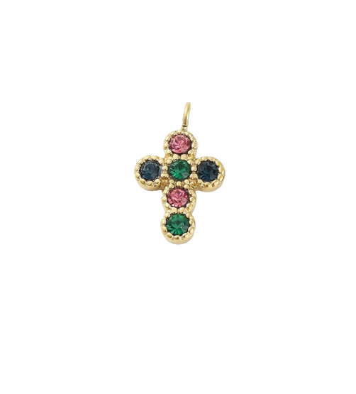 Colorful Gem Cross charm on transparent background