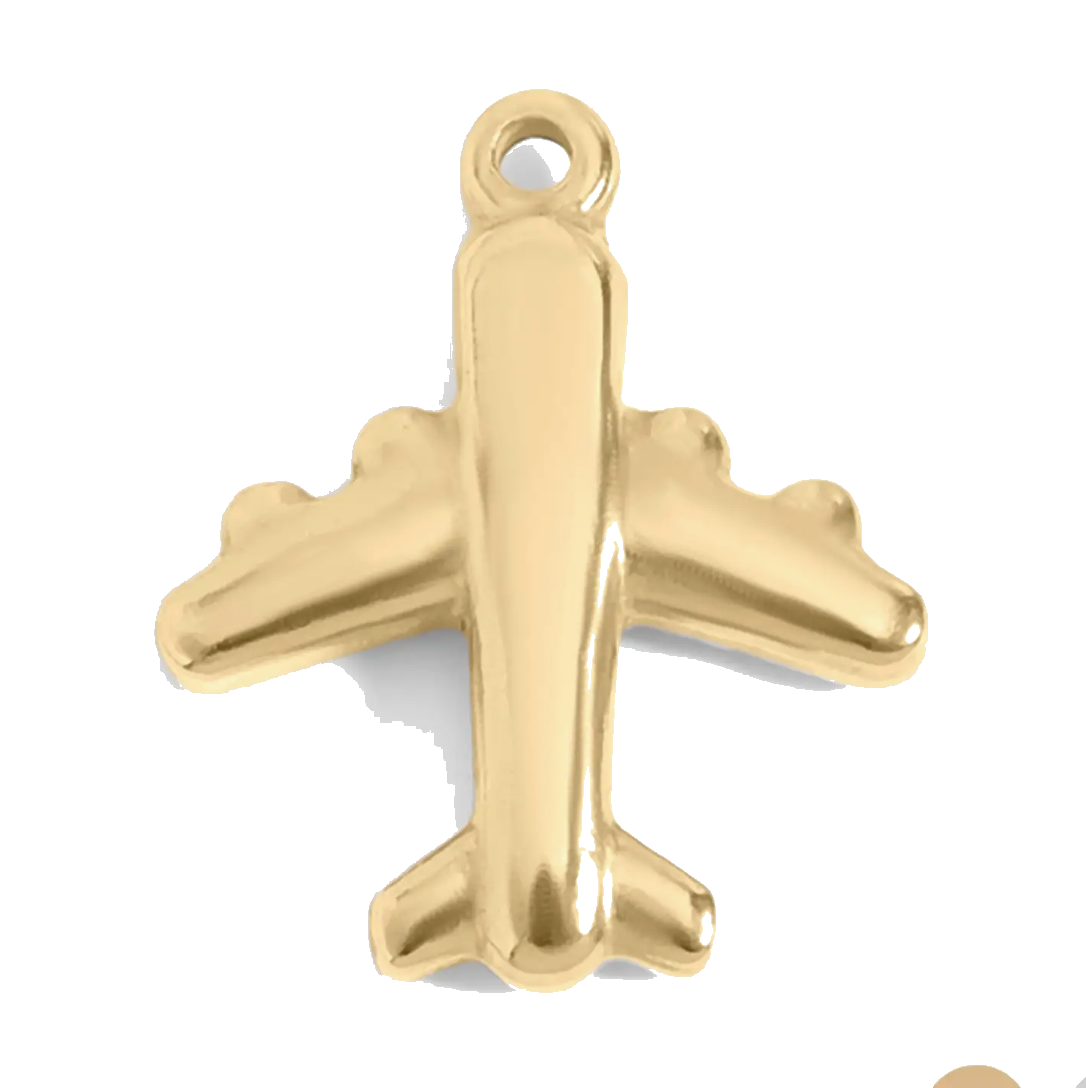 Gold Airplane charm on transparent background