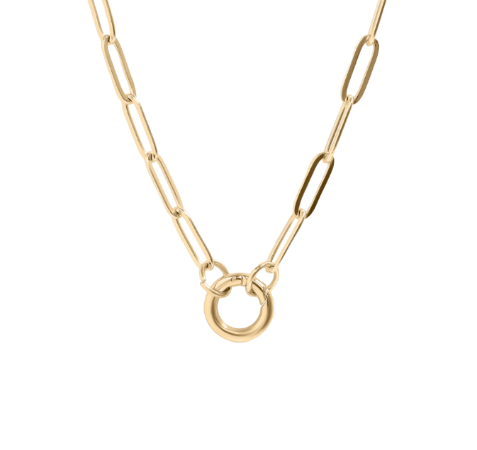 Gold Charm Holder Necklace on white background