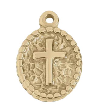 Gold cross oval charm on transparent background