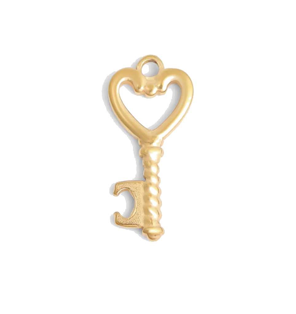 Gold Heart Key charm on transparent background
