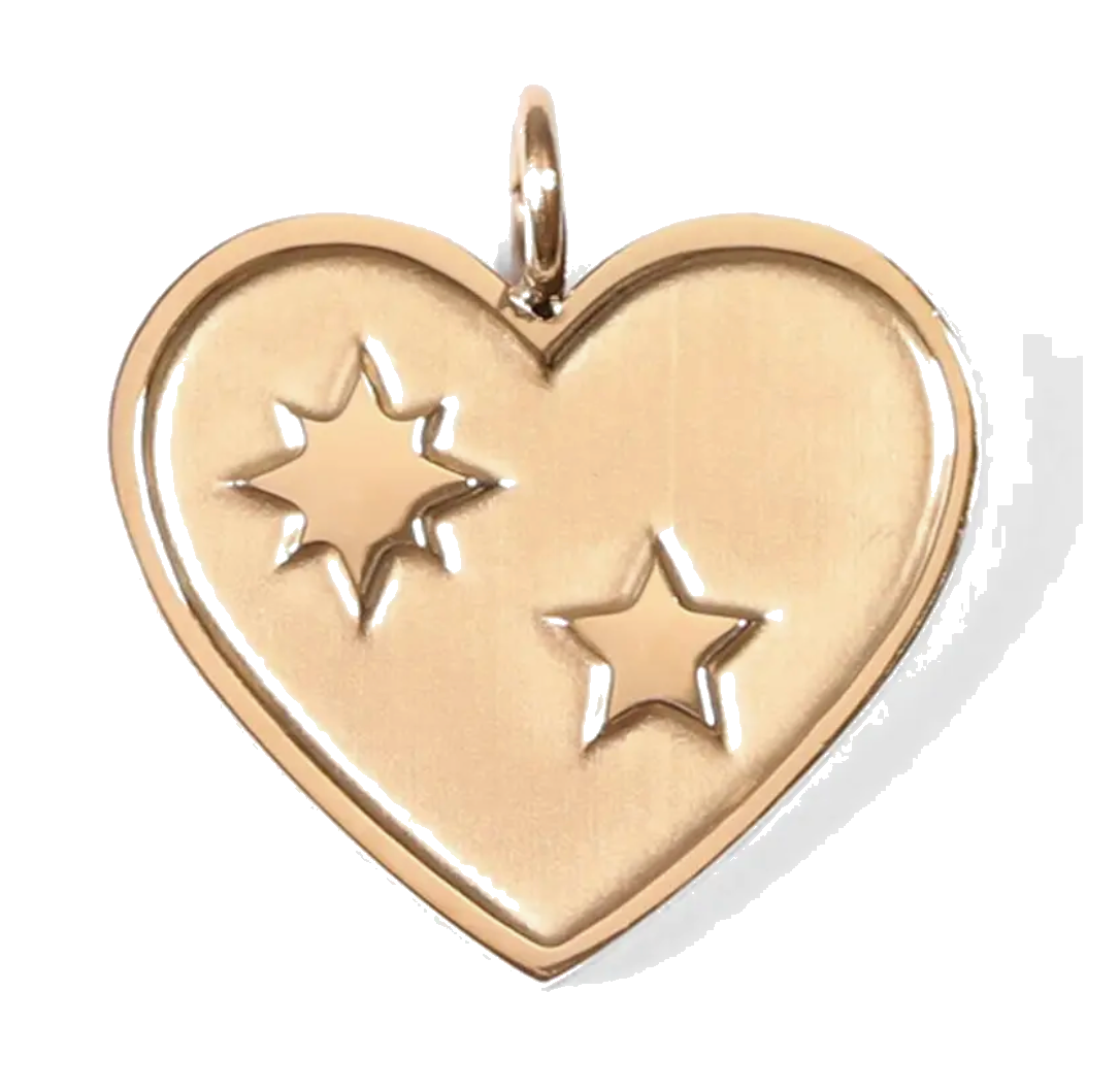 Gold Heart With Stars charm on transparent background