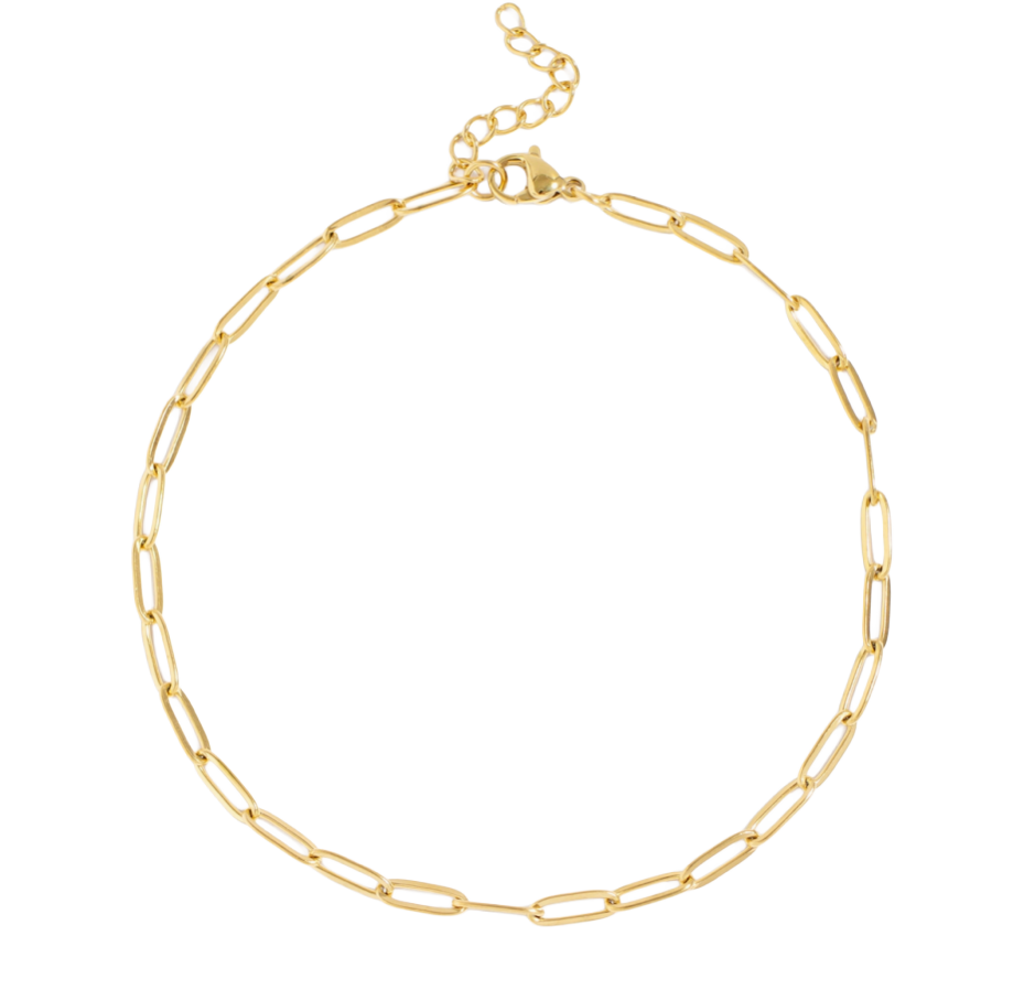Gold Paperclip Anklet on white background