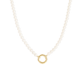 Gold Pearl Charm Holder Necklace on white background