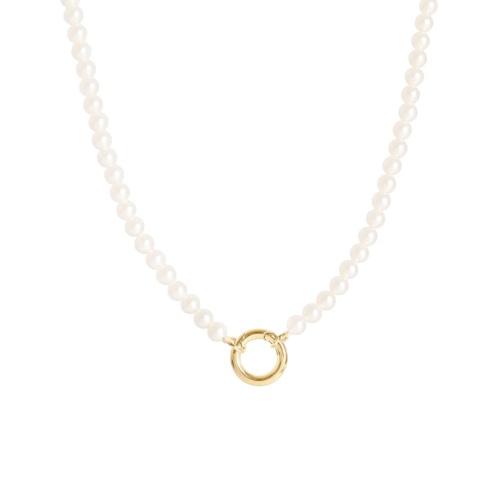 Gold Pearl Charm Holder Necklace on white background