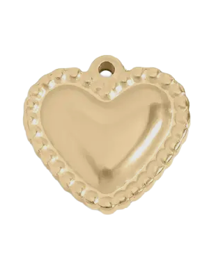 Gold puffy heart charm on transparent background