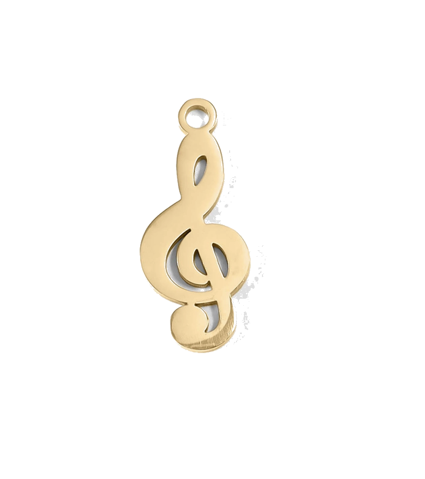 Gold Treble Clef charm on transparent background