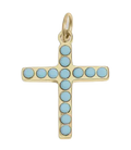 Gold turqoise cross charm on transparent background