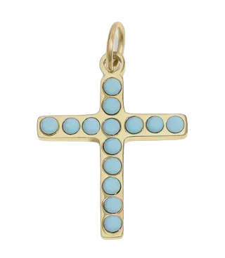 Gold turqoise cross charm on transparent background